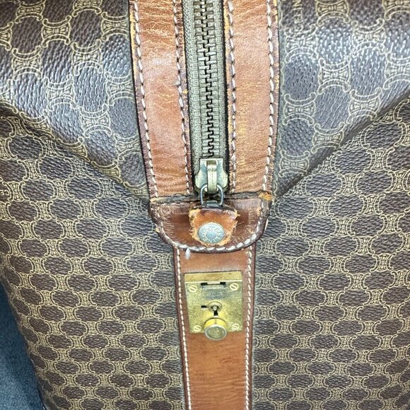👜 VINTAGE CELINE MACADAM CANVAS & CALFSKIN BOSTON TRAVEL BAG - TAN LEATHER 👜 - Picture 8 of 13